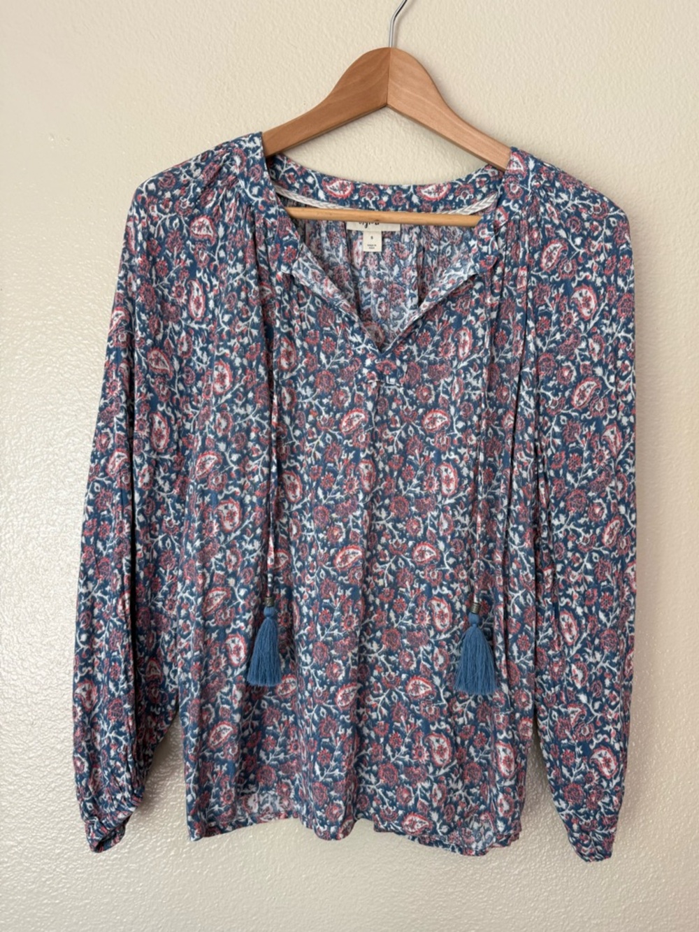 ❇️Style & Co. Blue and Pink Floral Tassel V-Neck Blouse 2 for $22❇️